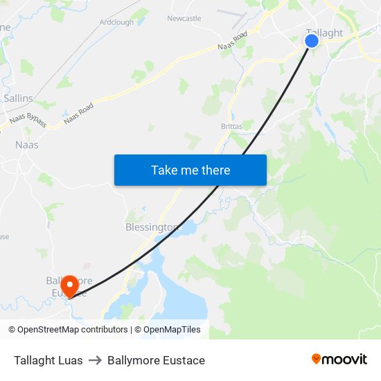 Tallaght Luas to Ballymore Eustace map