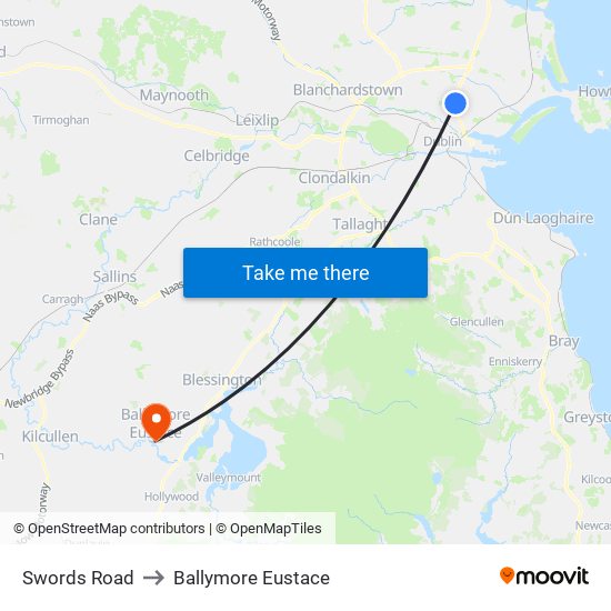 Swords Road to Ballymore Eustace map