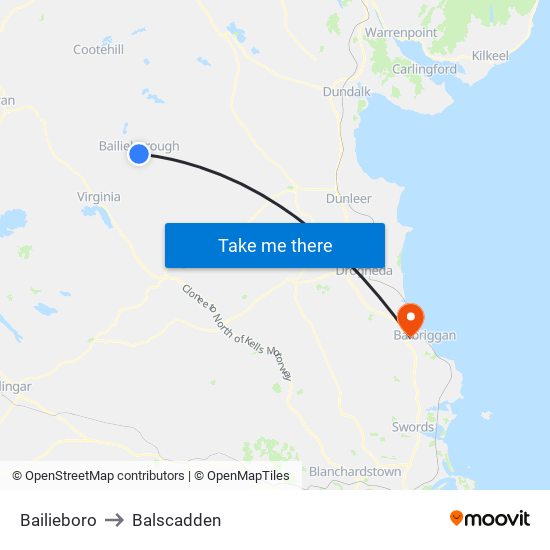 Bailieboro to Balscadden map