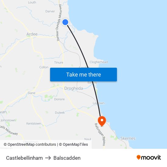 Castlebellinham to Balscadden map