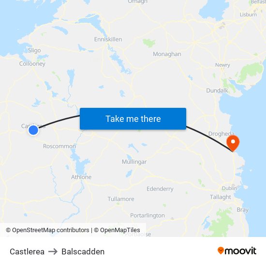 Castlerea to Balscadden map