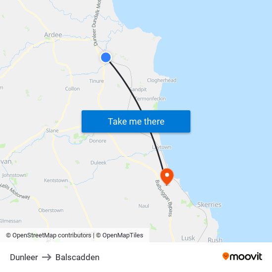 Dunleer to Balscadden map