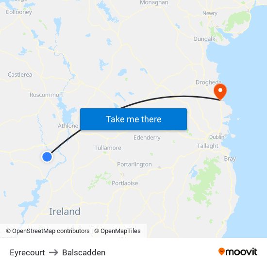 Eyrecourt to Balscadden map