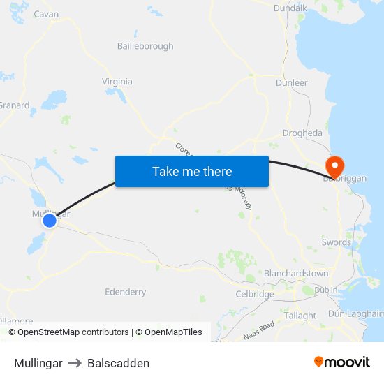 Mullingar to Balscadden map