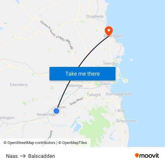 Naas to Balscadden map