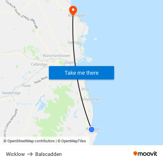 Wicklow to Balscadden map