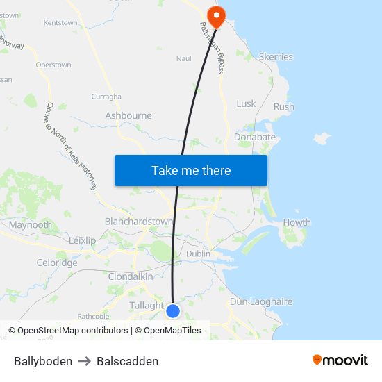 Ballyboden to Balscadden map