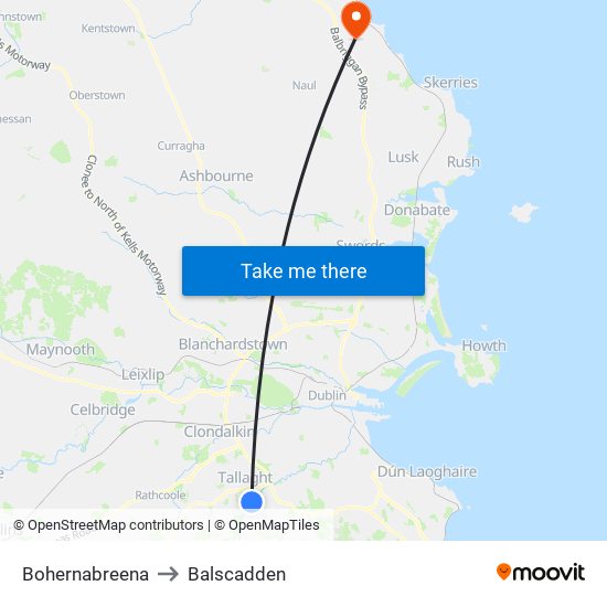 Bohernabreena to Balscadden map