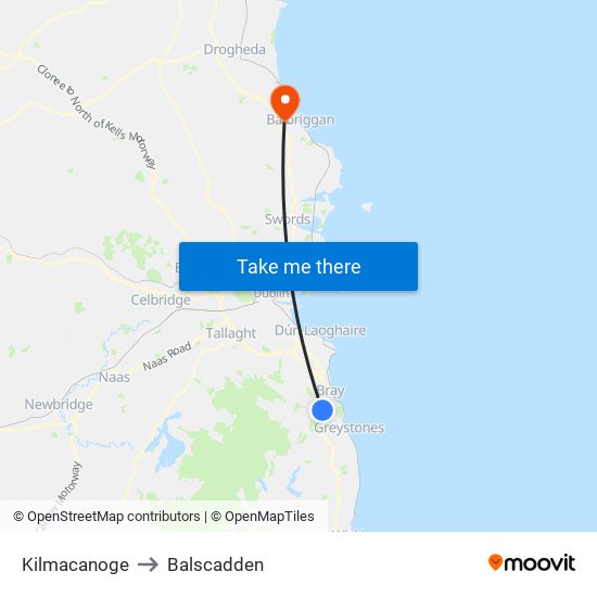 Kilmacanoge to Balscadden map