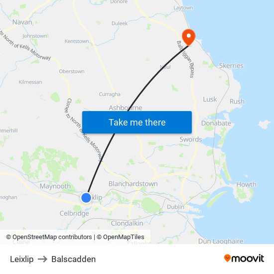 Leixlip to Balscadden map