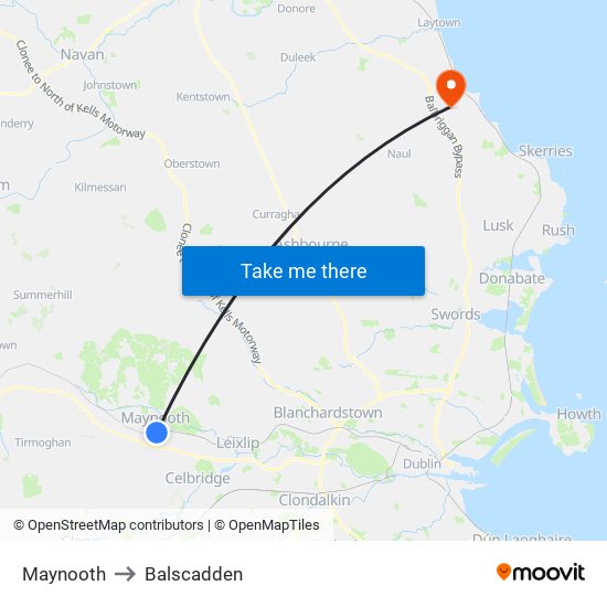 Maynooth to Balscadden map