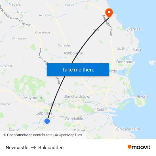 Newcastle to Balscadden map