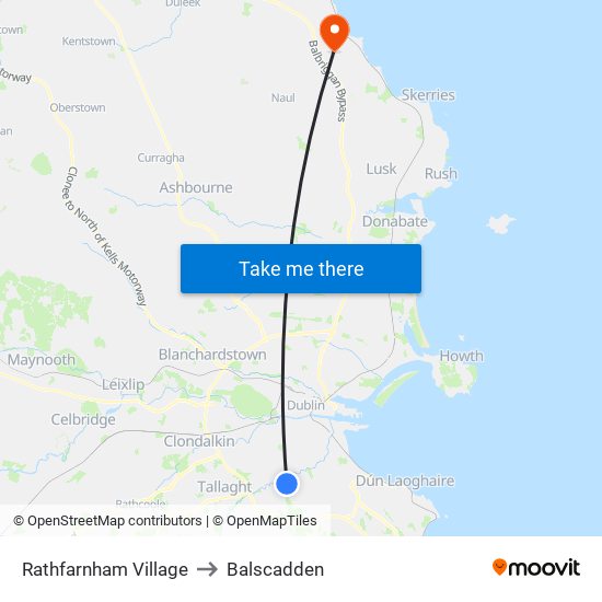 Rathfarnham Village to Balscadden map