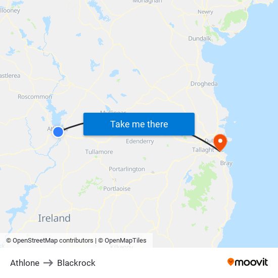 Athlone to Blackrock map