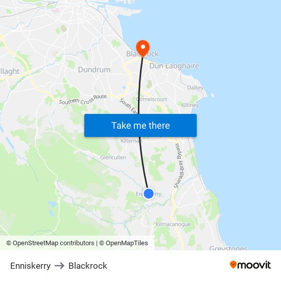 Enniskerry to Blackrock map