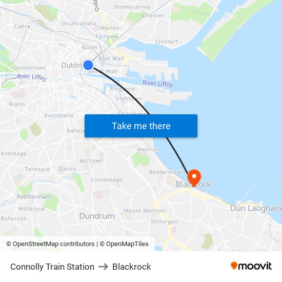 Connolly Train Station to Blackrock map