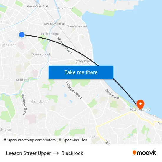 Leeson Street Upper to Blackrock map