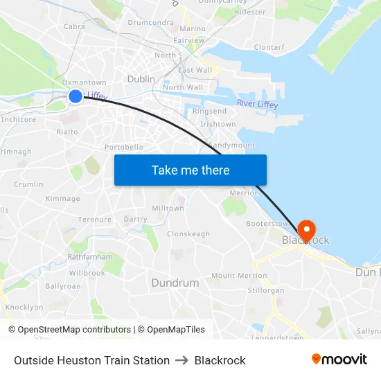 Outside Heuston Train Station to Blackrock map
