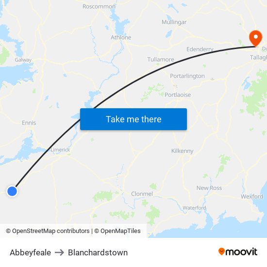 Abbeyfeale to Blanchardstown map