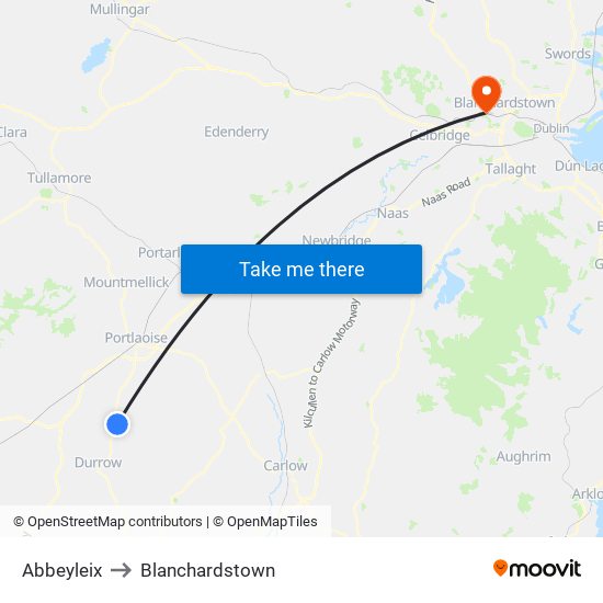 Abbeyleix to Blanchardstown map