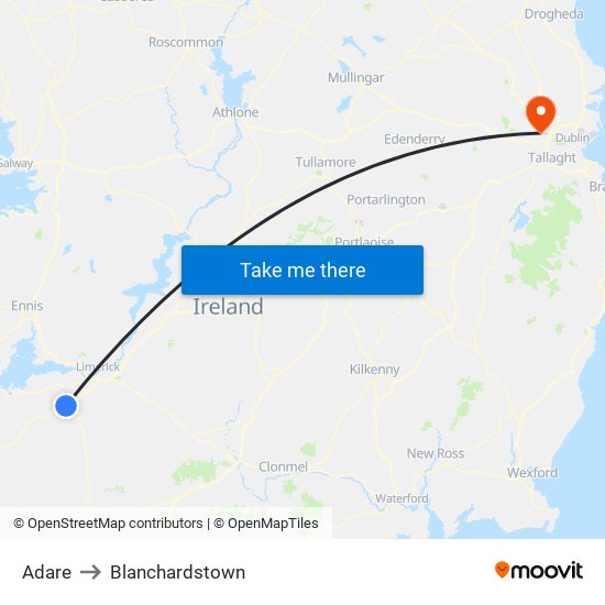 Adare to Blanchardstown map