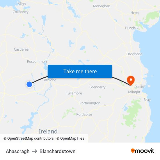 Ahascragh to Blanchardstown map