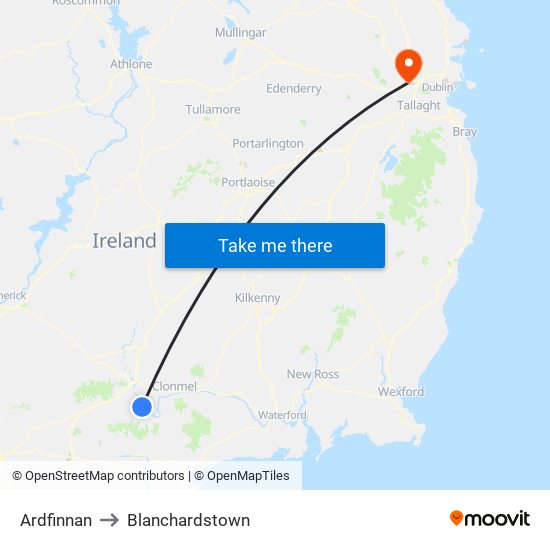 Ardfinnan to Blanchardstown map