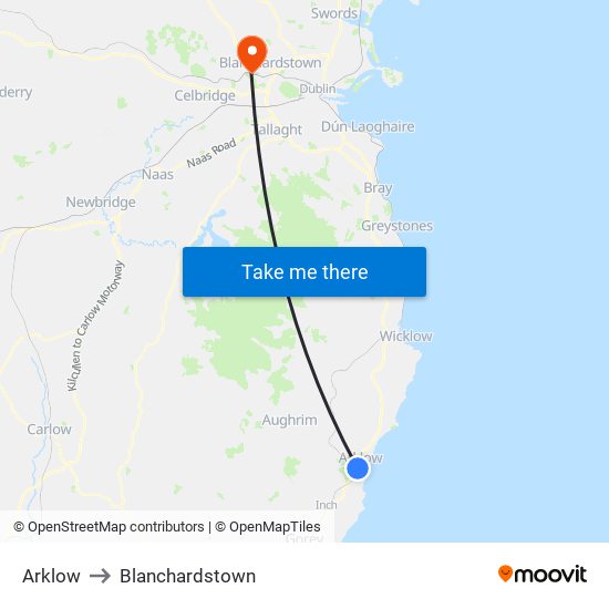 Arklow to Blanchardstown map