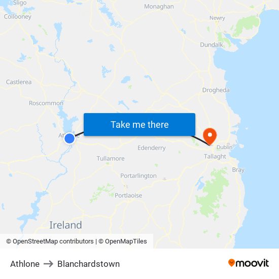 Athlone to Blanchardstown map