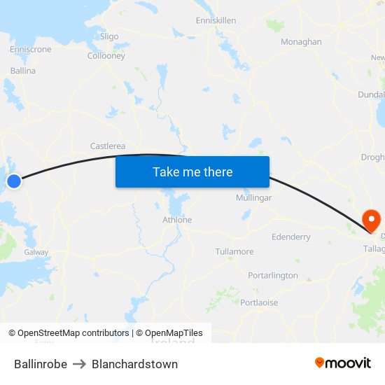 Ballinrobe to Blanchardstown map