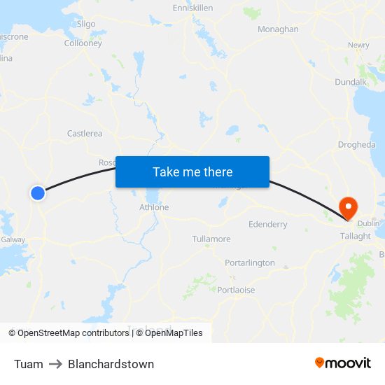 Tuam to Blanchardstown map