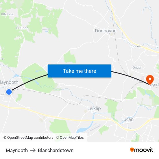 Maynooth to Blanchardstown map