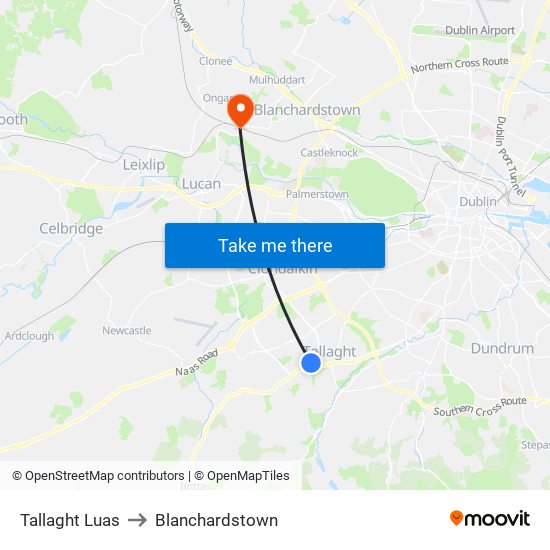 Tallaght Luas to Blanchardstown map