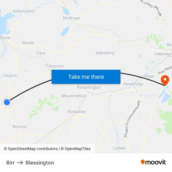 Birr to Blessington map