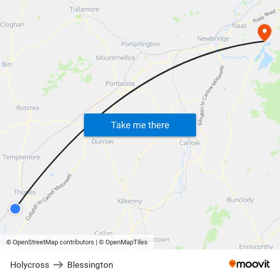 Holycross to Blessington map