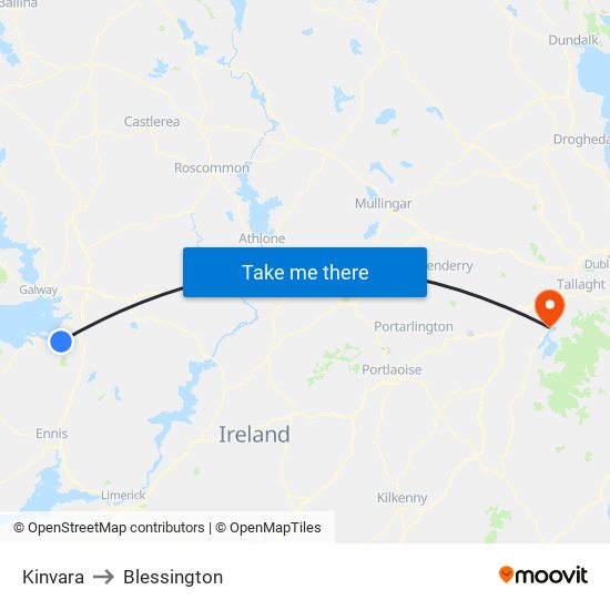 Kinvara to Blessington map