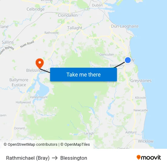 Rathmichael (Bray) to Blessington map
