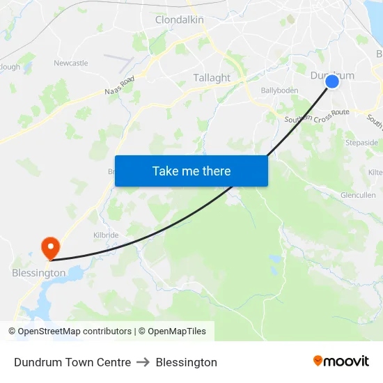 Dundrum Town Centre to Blessington map
