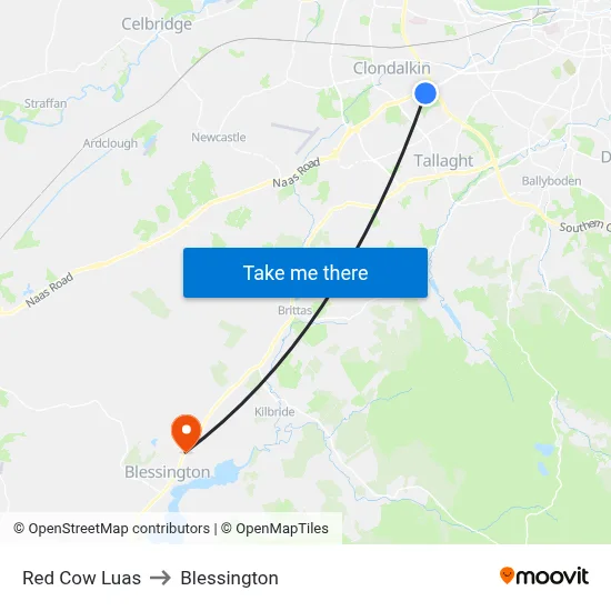 Red Cow Luas to Blessington map