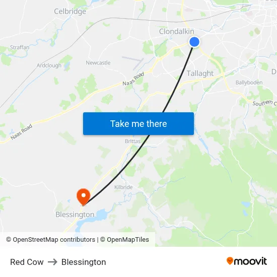 Red Cow to Blessington map