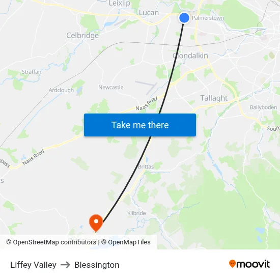 Liffey Valley to Blessington map