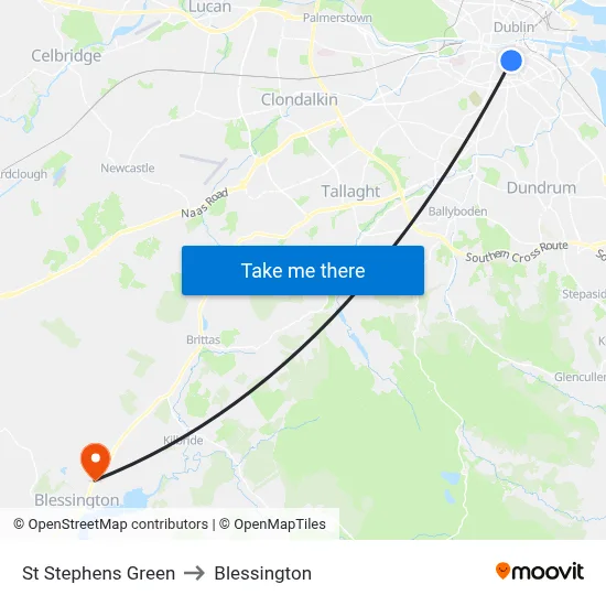 St Stephens Green to Blessington map