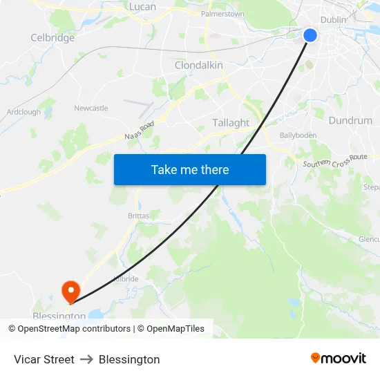 Vicar Street to Blessington map