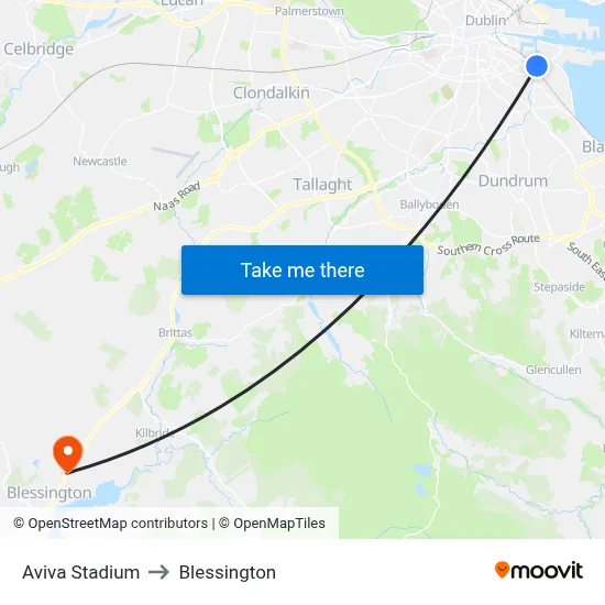 Aviva Stadium to Blessington map