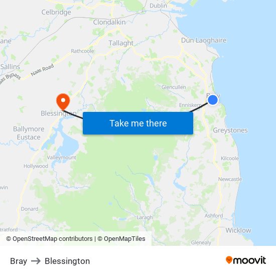 Bray to Blessington map