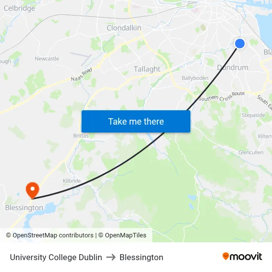 University College Dublin to Blessington map