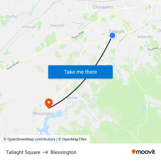 Tallaght Square to Blessington map