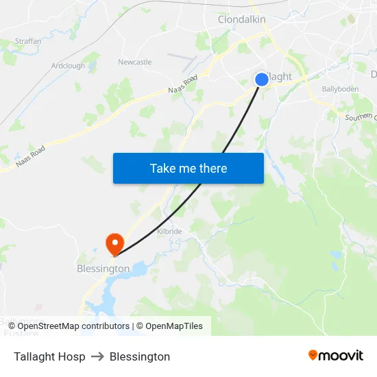Tallaght Hosp to Blessington map