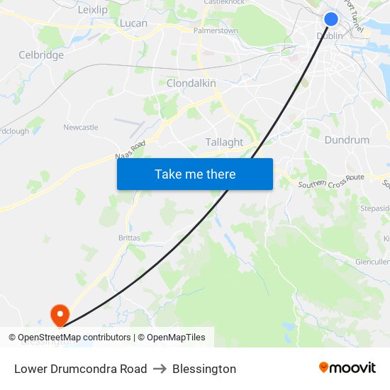 Lower Drumcondra Road to Blessington map