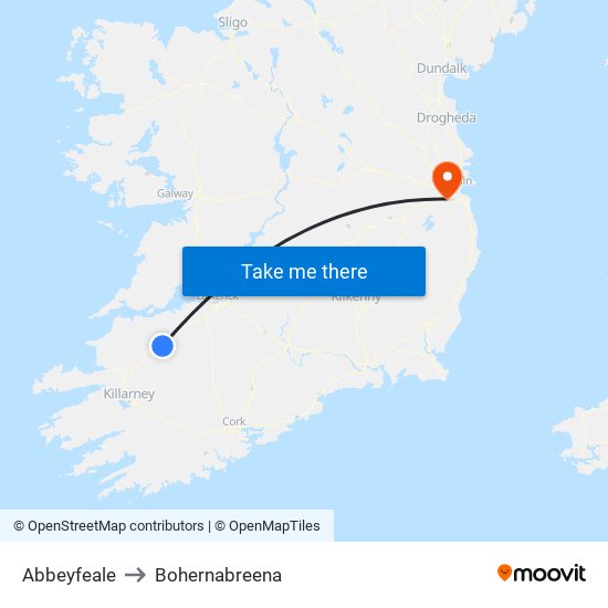 Abbeyfeale to Bohernabreena map
